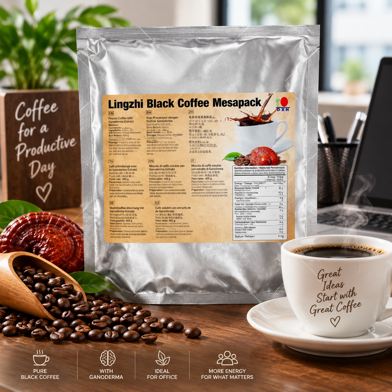 DXN Lingzhi Black Coffee Megapack 400 g – черно кафе с Ganoderma